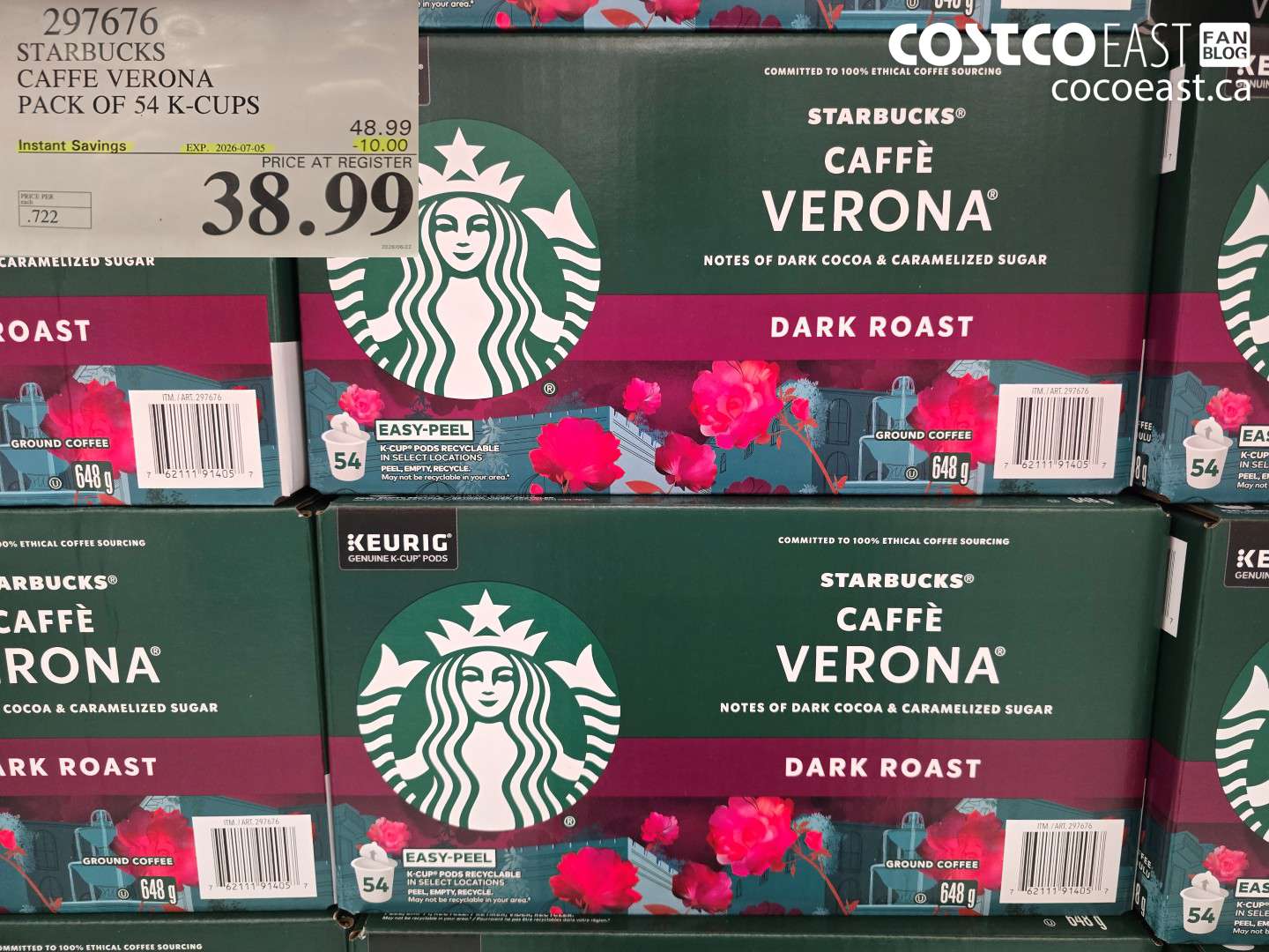 297676 STARBUCKS CAFFE VERONA PACK OF 54 K-CUPS ($10.00 INSTANT SAVINGS EXPIRES ON 2026-07-05) $38.99