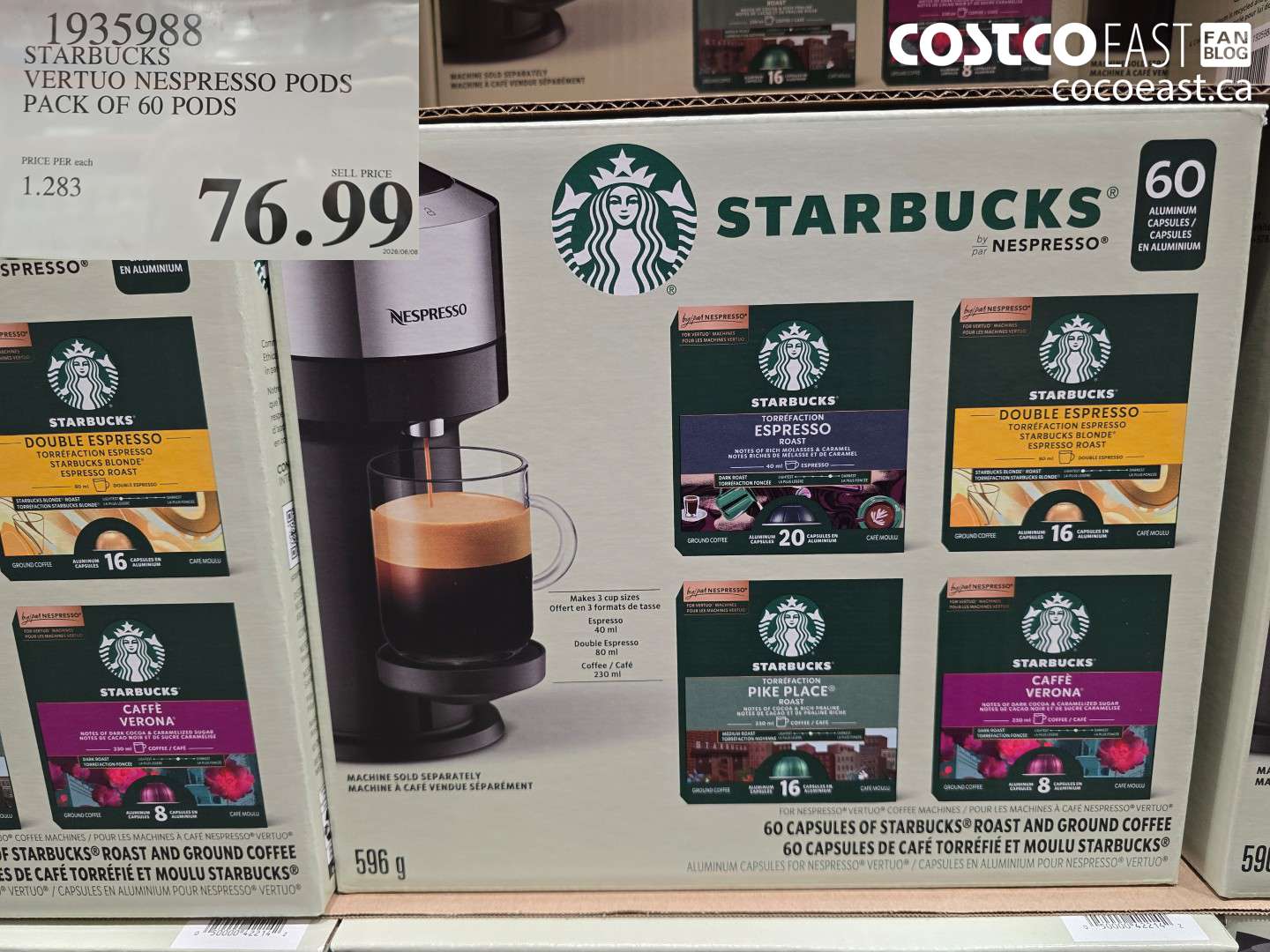 1935988 STARBUCKS VERTUO NESPRESSO PODS PACK OF 60 PODS $76.99