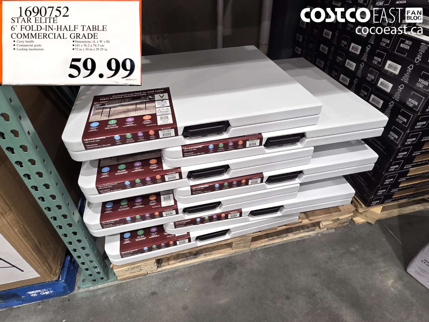 1690752 STAR ELITE 6' FOLD-IN-HALF TABLE COMMERCIAL GRADE $59.99