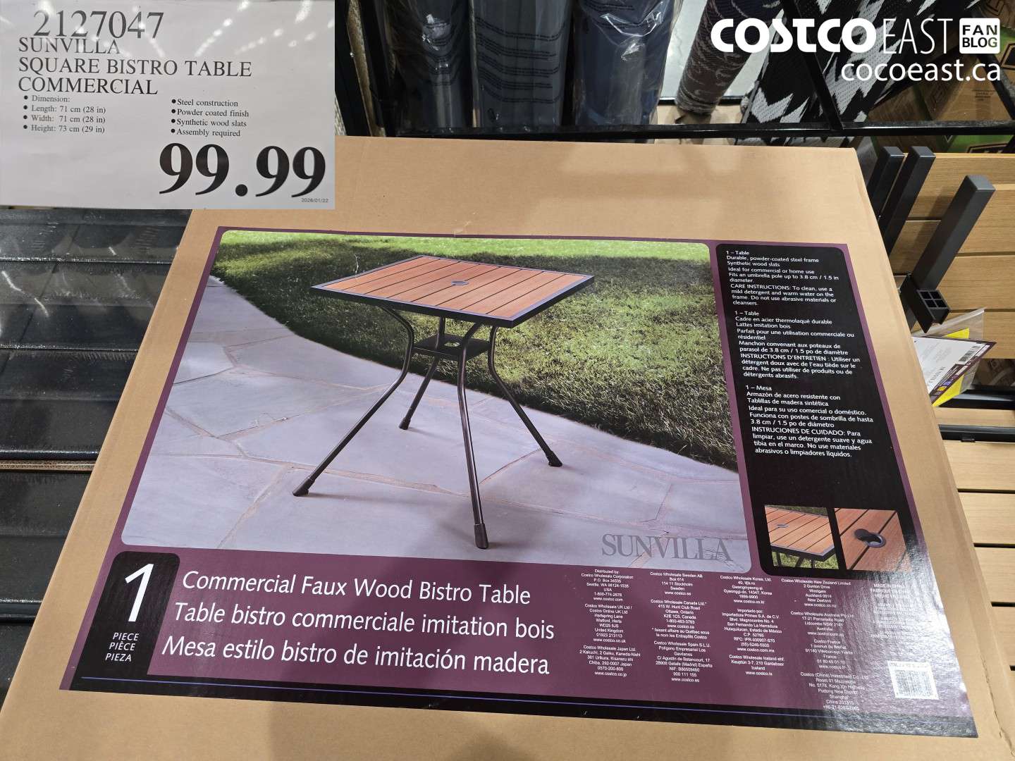 2127047 SUNVILLA SQUARE BISTRO TABLE COMMERCIAL $99.99