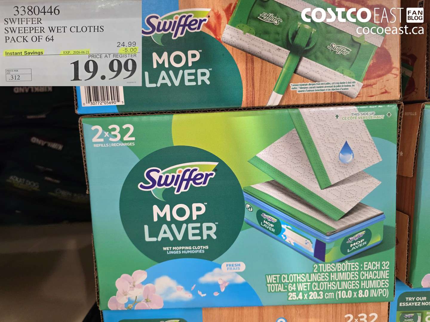 3380446 SWIFFER SWEEPER WET CLOTHS PACK OF 64 ($5.00 INSTANT SAVINGS EXPIRES ON 2026-06-21) $19.99