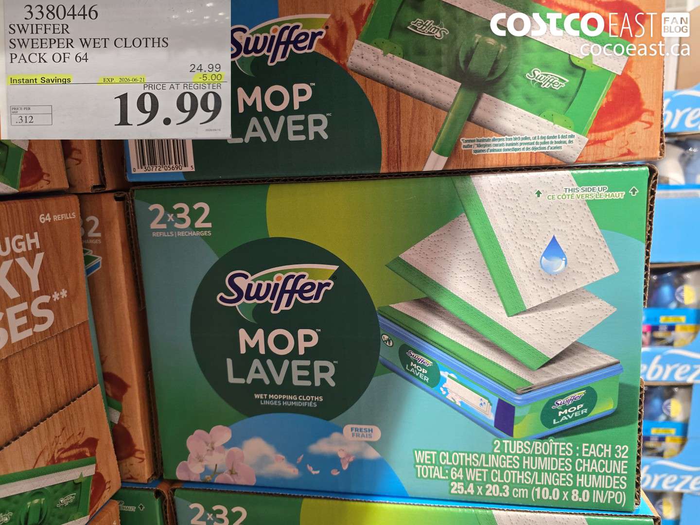 3380446 SWIFFER SWEEPER WET CLOTHS PACK OF 64 ($5.00 INSTANT SAVINGS EXPIRES ON 2026-06-21) $19.99