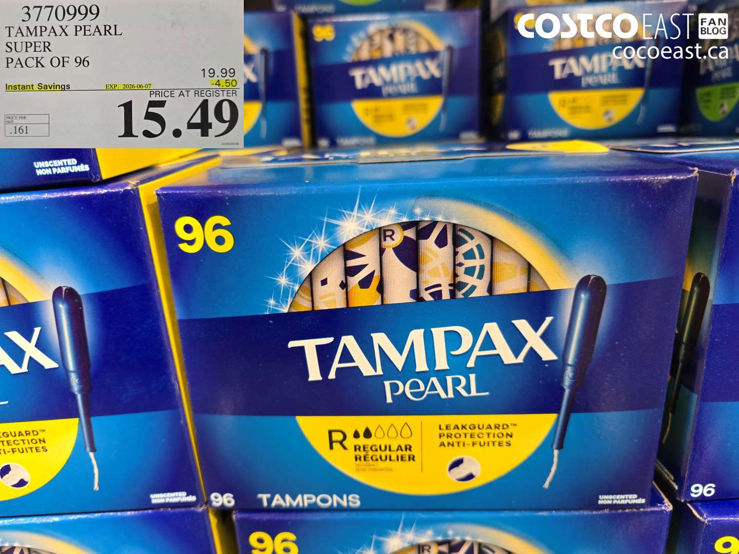 3770999 TAMPAX PEARL SUPER PACK OF 96 ($4.50 INSTANT SAVINGS EXPIRES ON 2026-06-07) $15.49