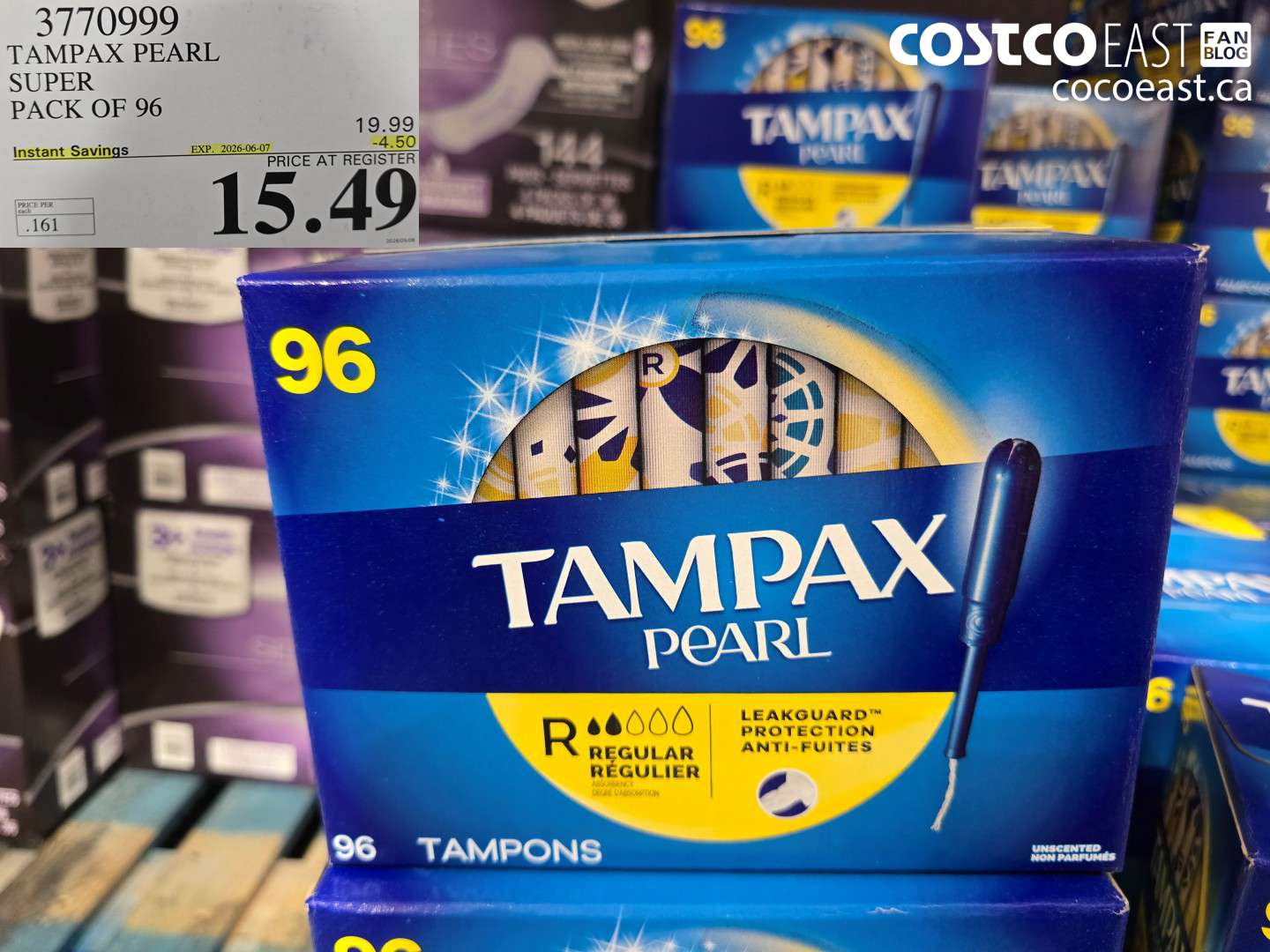 3770999 TAMPAX PEARL SUPER PACK OF 96 ($4.50 INSTANT SAVINGS EXPIRES ON 2026-06-07) $15.49