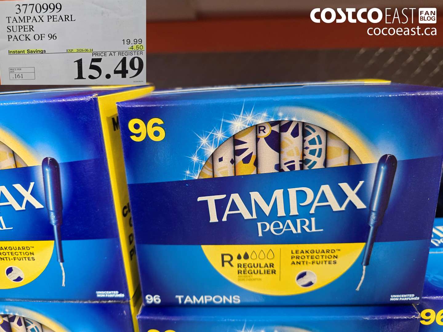3770999 TAMPAX PEARL SUPER PACK OF 96 ($4.50 INSTANT SAVINGS EXPIRES ON 2026-06-14) $15.49