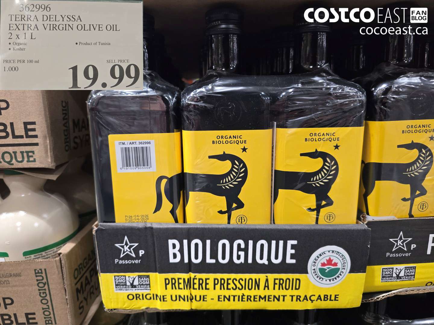 362996 TERRA DELYSSA EXTRA VIRGIN OLIVE OIL 2 X 1 L $19.99
