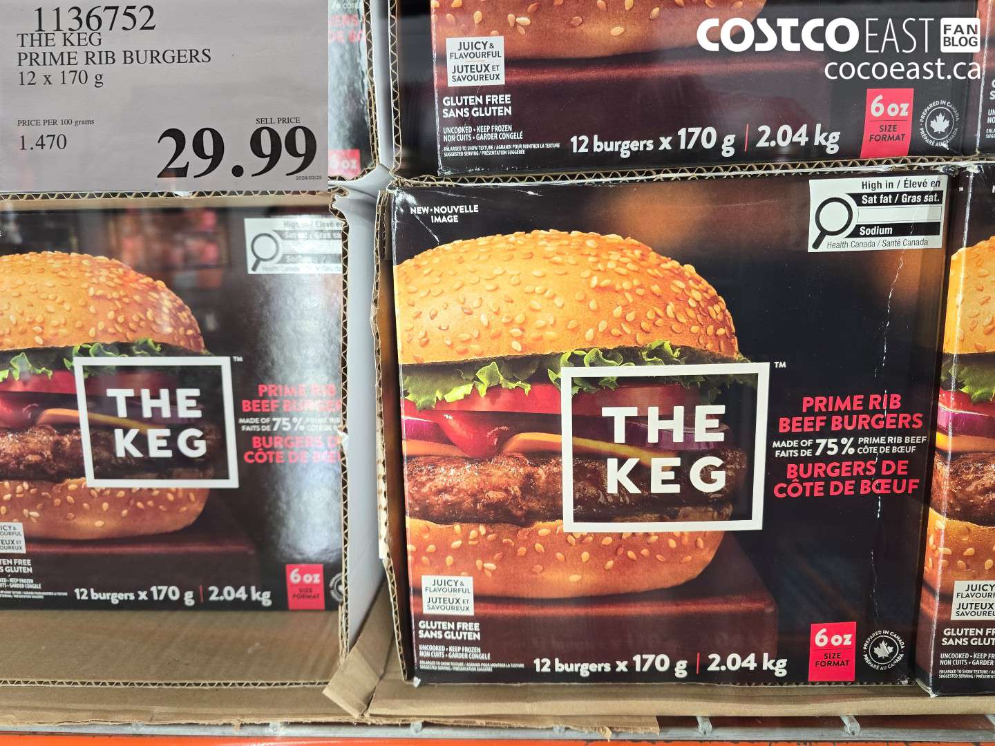 1136752 THE KEG PRIME RIB BURGERS 12 X 170 G $29.99