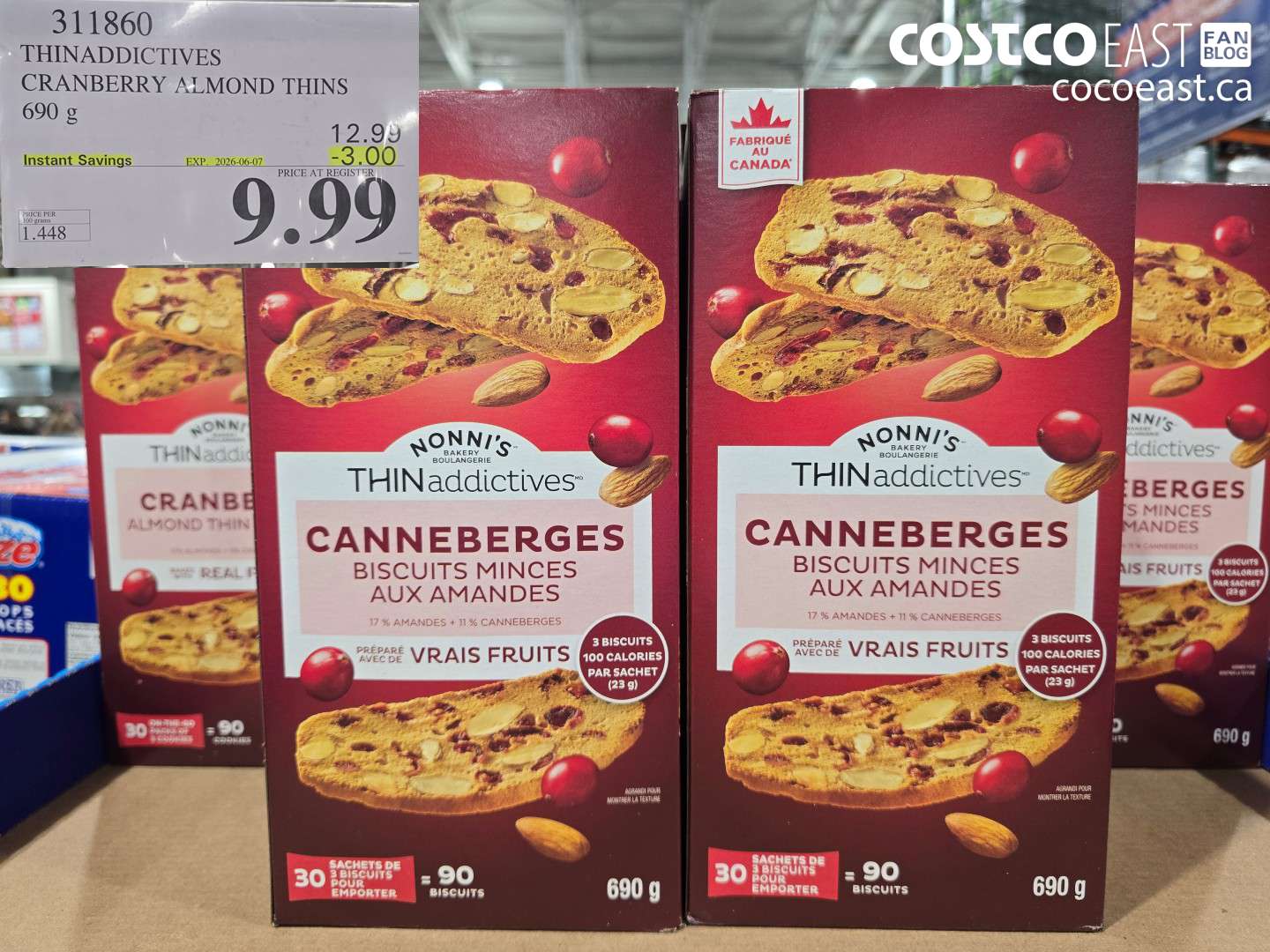 311860 THINADDICTIVES CRANBERRY ALMOND THINS 690 G ($3.00 INSTANT SAVINGS EXPIRES ON 2026-06-07) $9.99