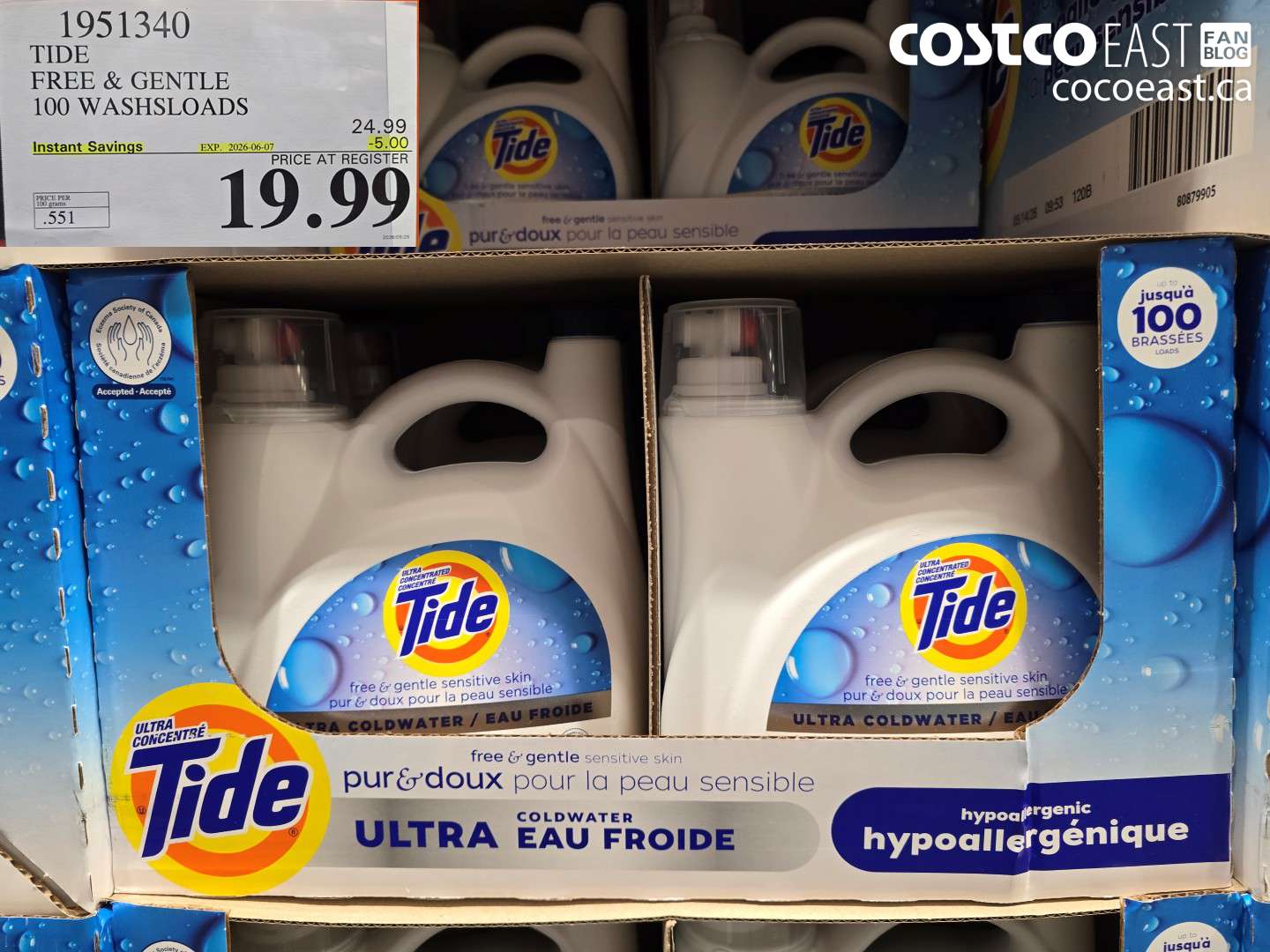 1951340 TIDE FREE & GENTLE 100 WASHSLOADS ($5.00 INSTANT SAVINGS EXPIRES ON 2026-06-07) $19.99
