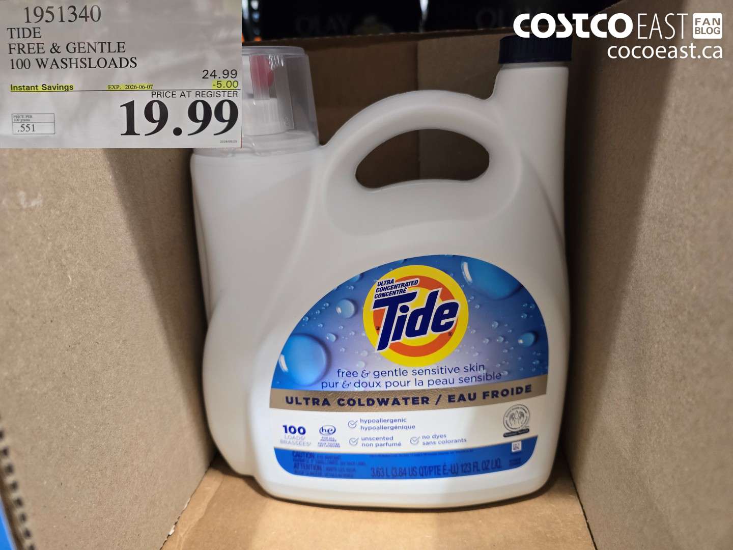 1951340 TIDE FREE & GENTLE 100 WASHSLOADS ($5.00 INSTANT SAVINGS EXPIRES ON 2026-06-07) $19.99