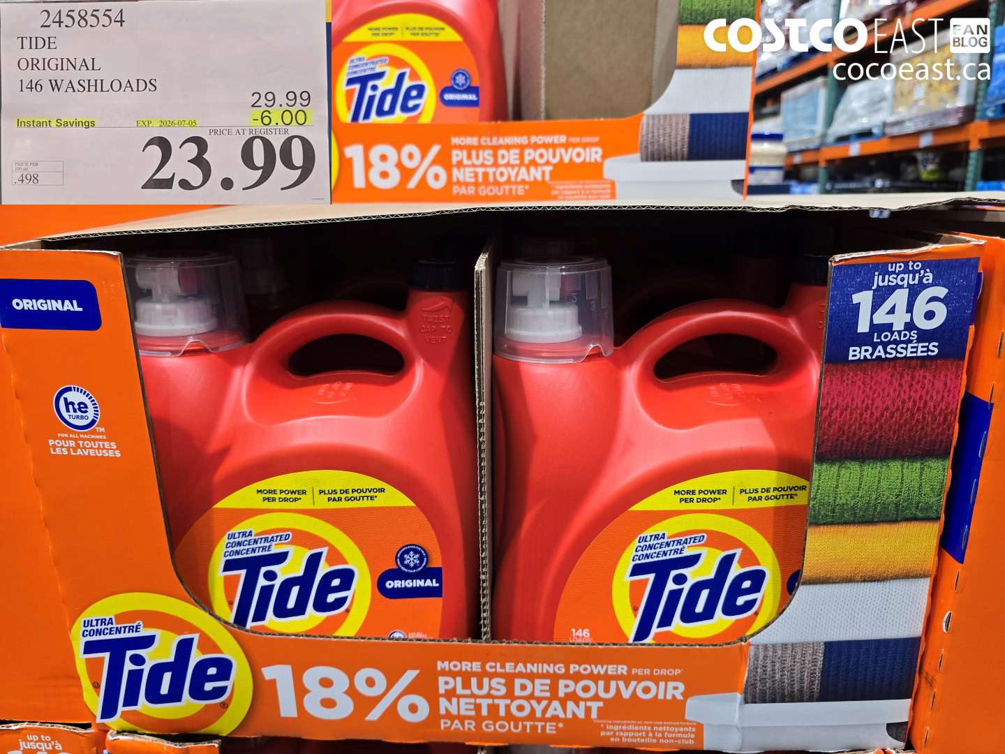 2458554 TIDE ORIGINAL 146 WASHLOADS ($6.00 INSTANT SAVINGS EXPIRES ON 2026-07-05) $23.99