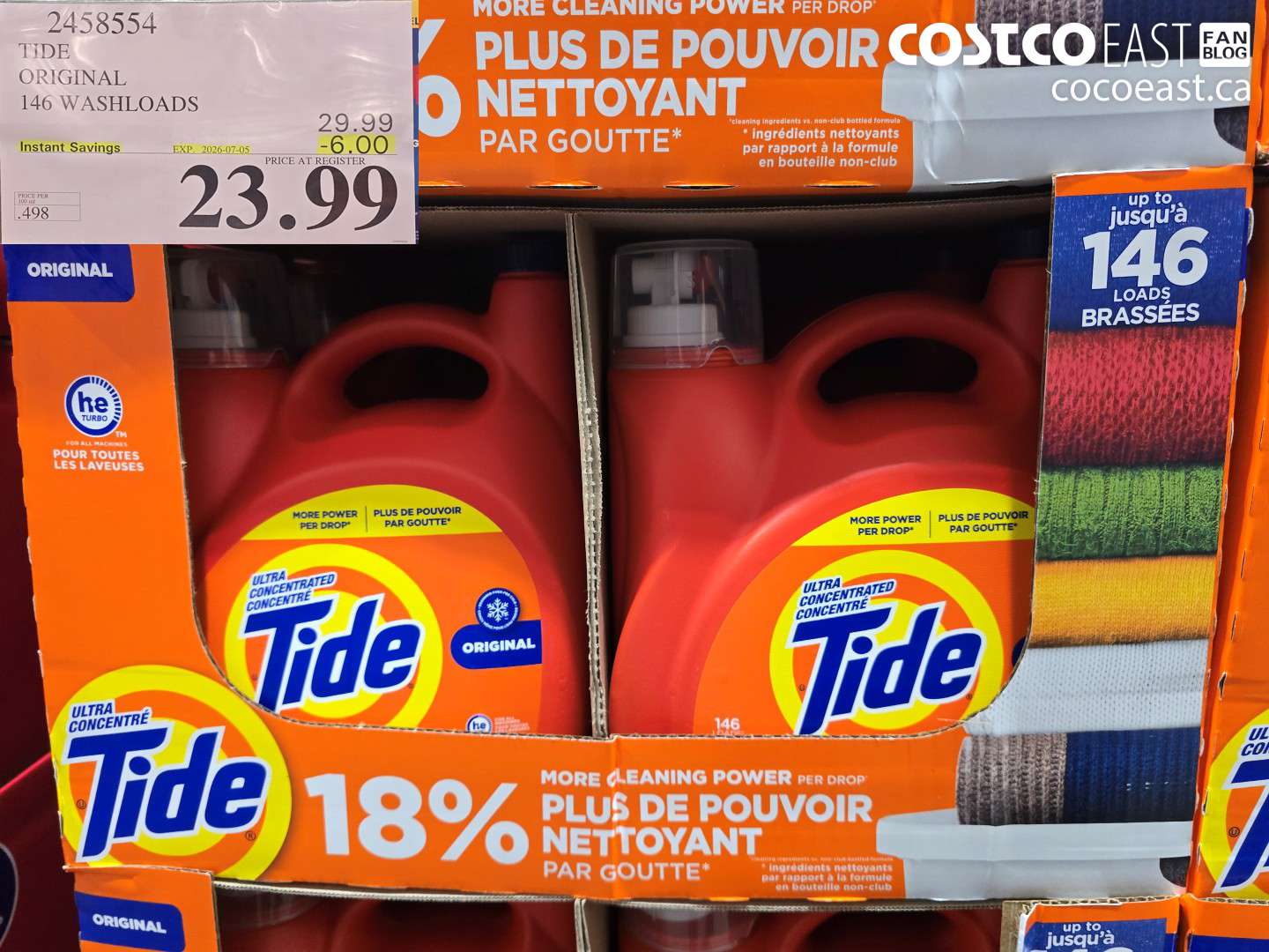 2458554 TIDE ORIGINAL 146 WASHLOADS ($6.00 INSTANT SAVINGS EXPIRES ON 2026-07-05) $23.99