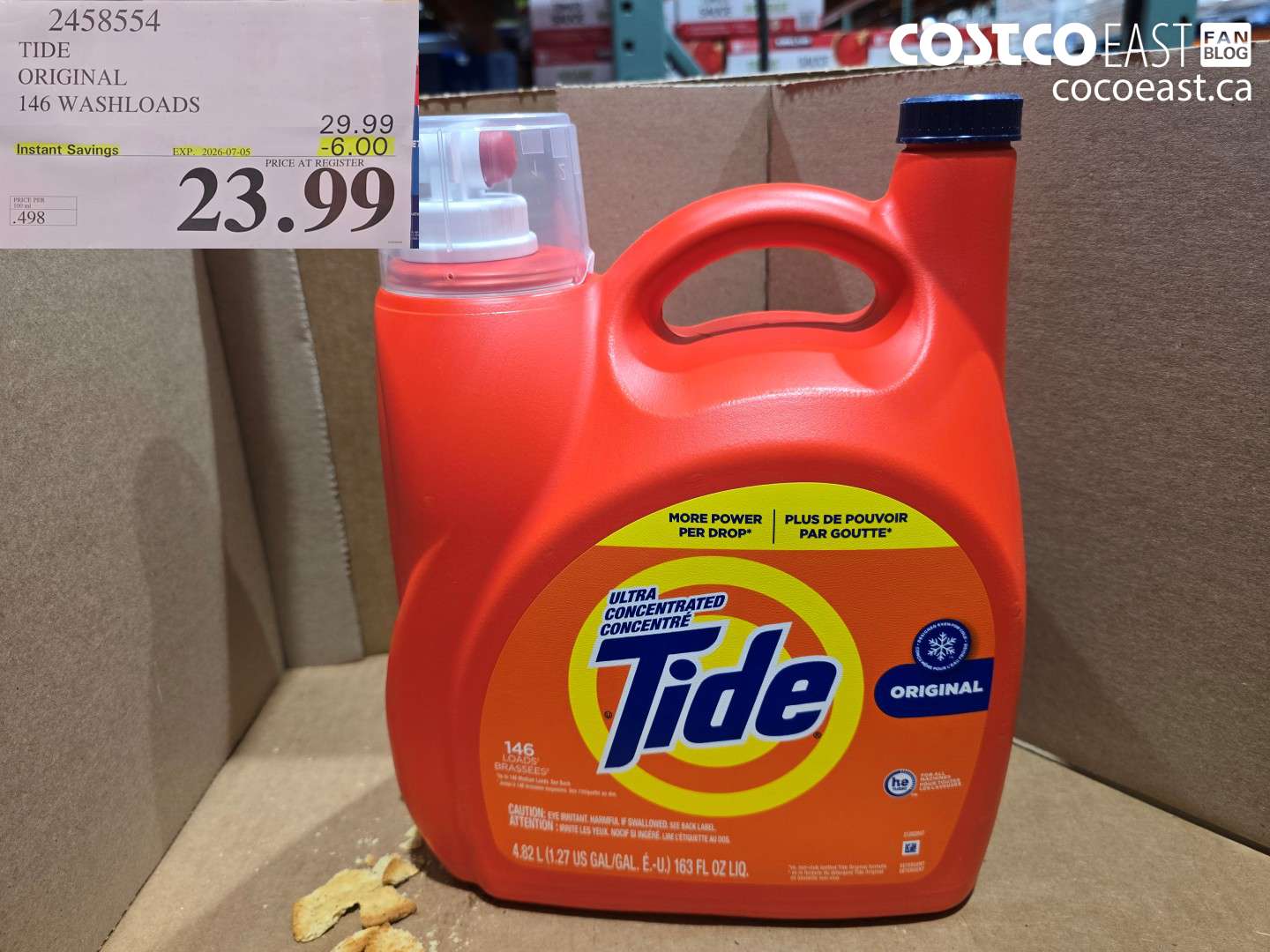 2458554 TIDE ORIGINAL 146 WASHLOADS ($6.00 INSTANT SAVINGS EXPIRES ON 2026-07-05) $23.99