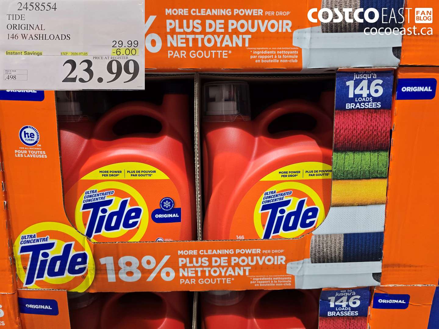 2458554 TIDE ORIGINAL 146 WASHLOADS ($6.00 INSTANT SAVINGS EXPIRES ON 2026-07-05) $23.99