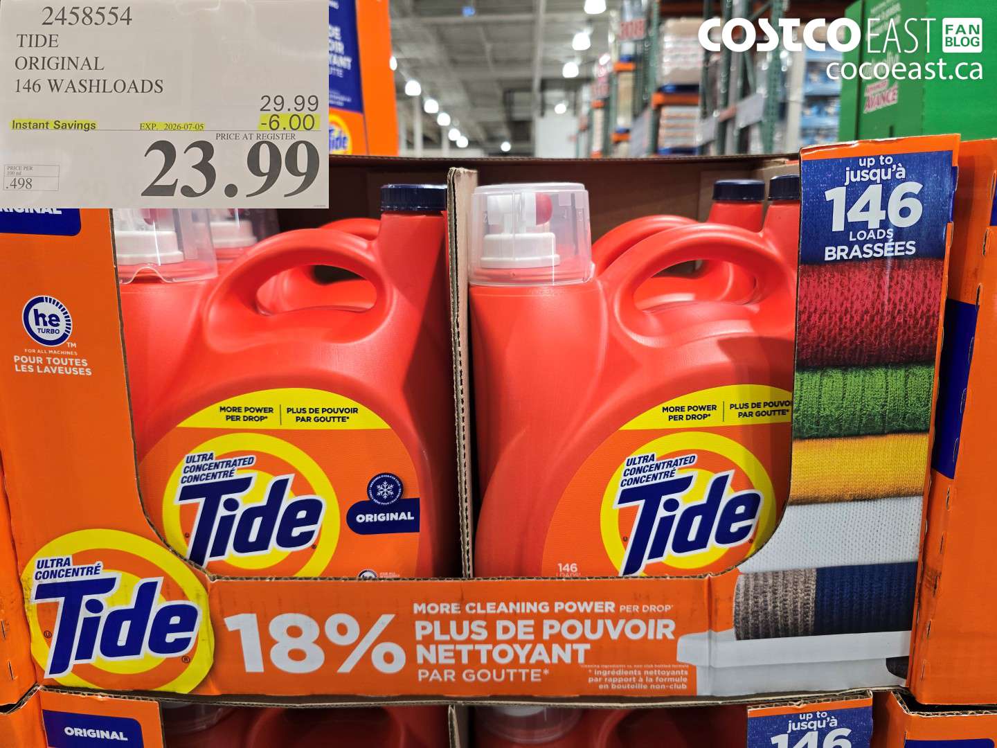 2458554 TIDE ORIGINAL 146 WASHLOADS ($6.00 INSTANT SAVINGS EXPIRES ON 2026-07-05) $23.99