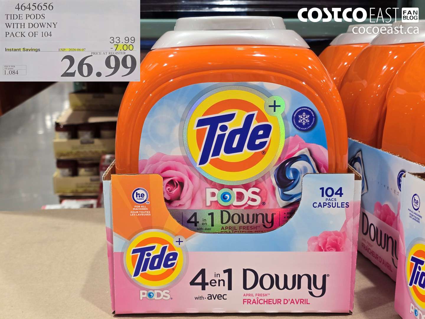 4645656 TIDE PODS WITH DOWNY PACK OF 104 ($7.00 INSTANT SAVINGS EXPIRES ON 2026-06-07) $26.99