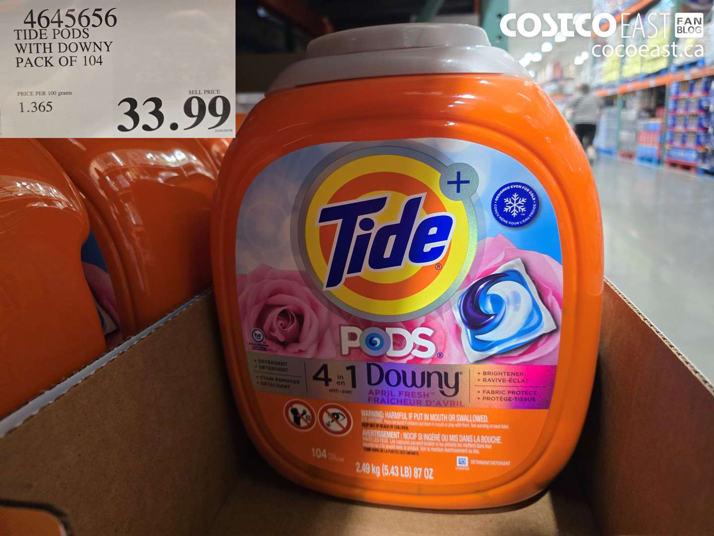 4645656 TIDE PODS WITH DOWNY PACK OF 104 $33.99