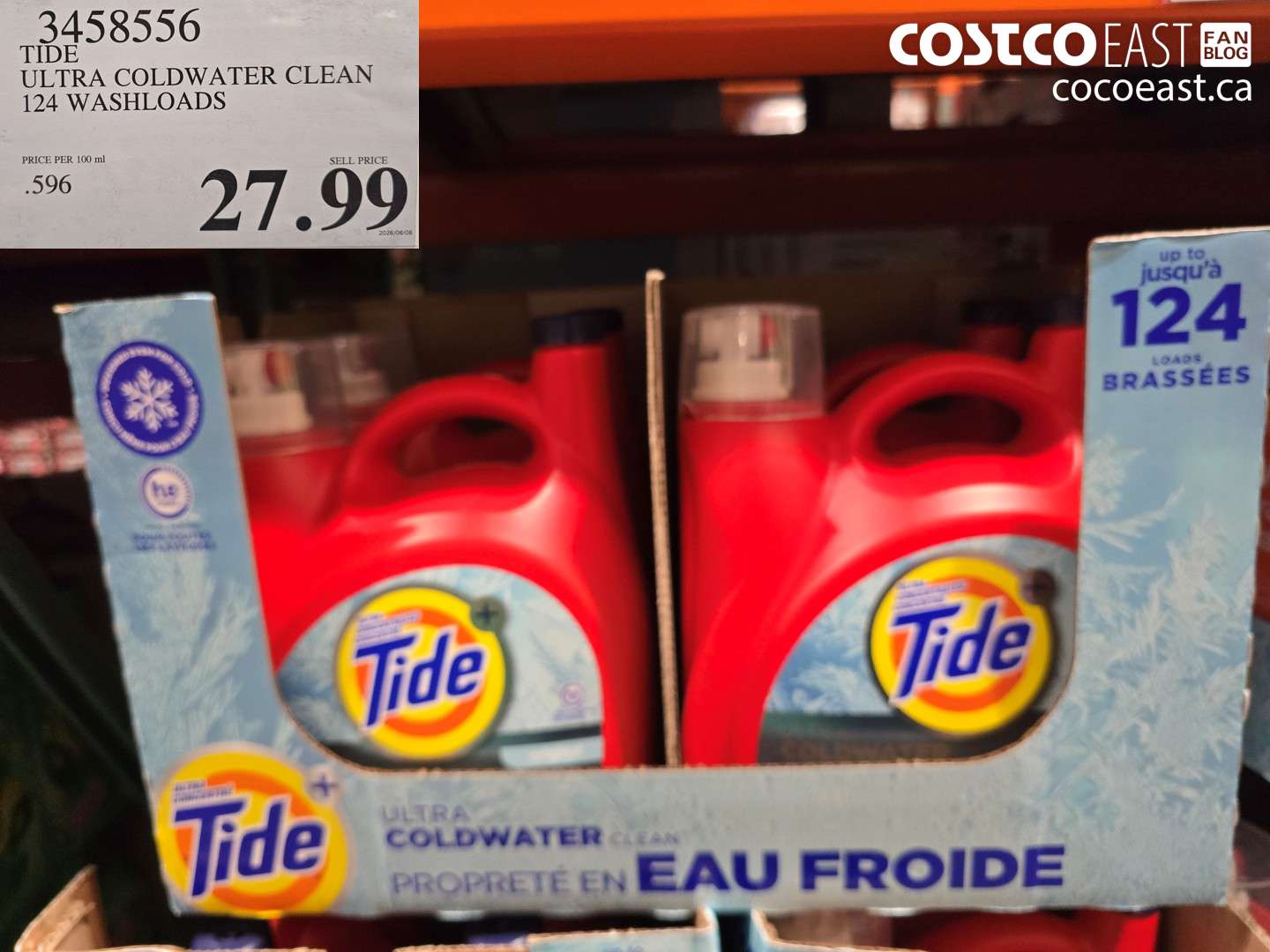 3458556 TIDE ULTRA COLDWATER CLEAN 124 WASHLOADS $27.99