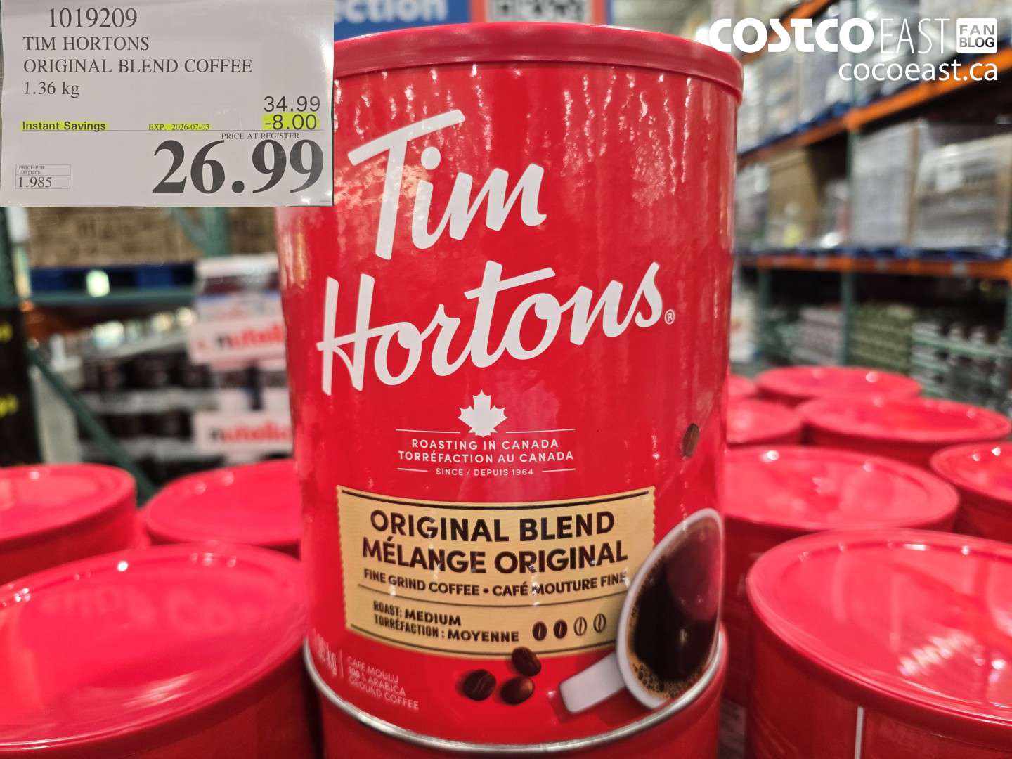 1019209 TIM HORTONS ORIGINAL BLEND COFFEE 1.36 KG ($8.00 INSTANT SAVINGS EXPIRES ON 2026-07-03) $26.99
