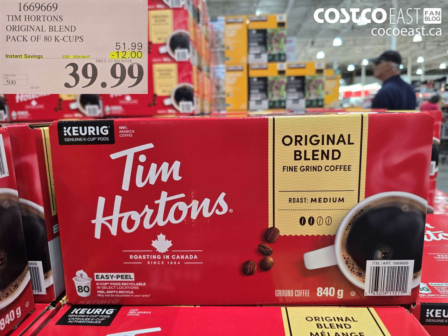 1669669 TIM HORTONS ORIGINAL BLEND PACK OF 80 K-CUPS ($12.00 INSTANT SAVINGS EXPIRES ON 2026-06-07) $39.99