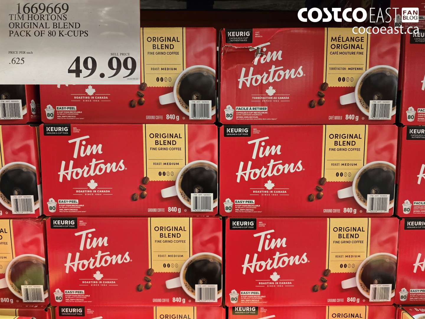 1669669 TIM HORTONS ORIGINAL BLEND PACK OF 80 K-CUPS $49.99