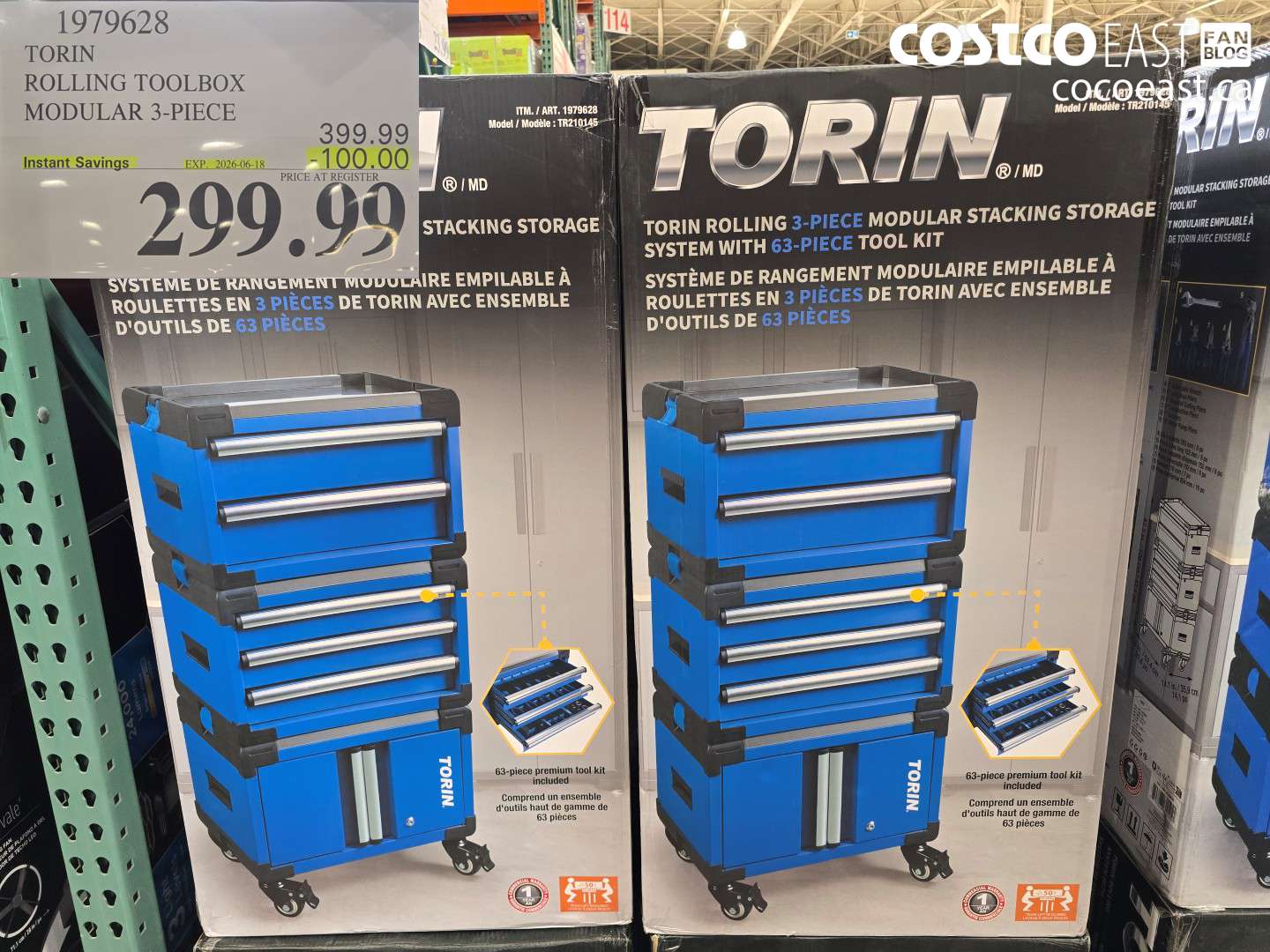 1979628 TORIN ROLLING TOOLBOX MODULAR 3-PIECE ($100.00 INSTANT SAVINGS EXPIRES ON 2026-06-18) $299.99
