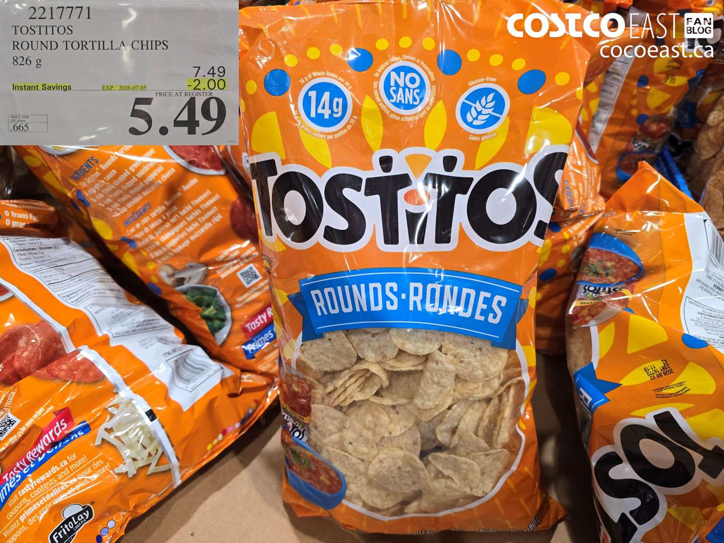 2217771 TOSTITOS ROUND TORTILLA CHIPS 826 G ($2.00 INSTANT SAVINGS EXPIRES ON 2026-07-05) $5.49