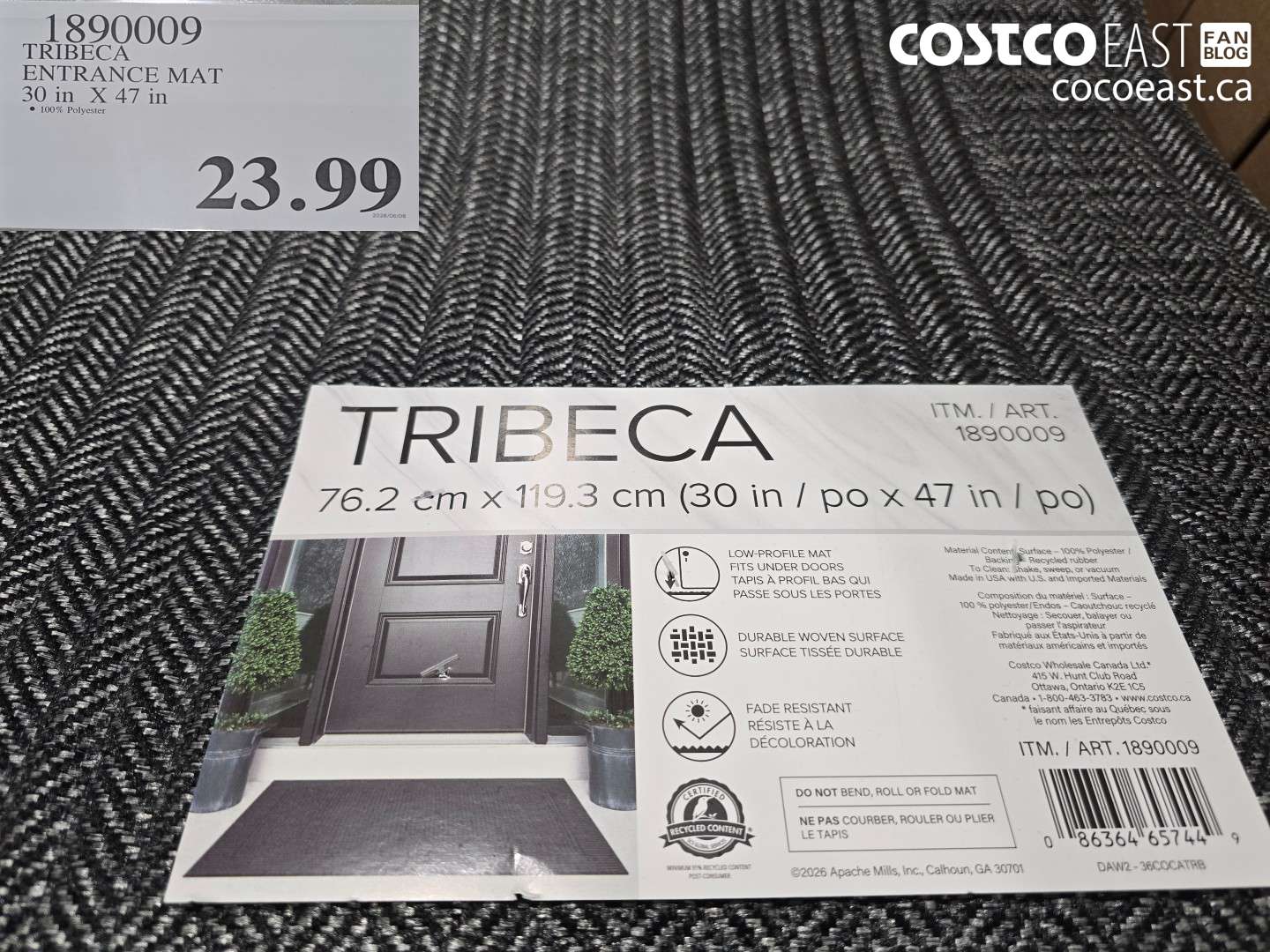 1890009 TRIBECA ENTRANCE MAT 30 IN X 47 IN $23.99