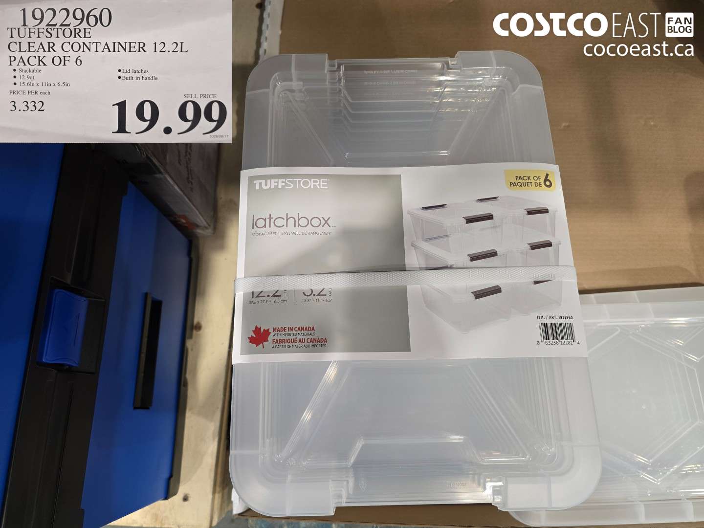 1922960 TUFFSTORE CLEAR CONTAINER 12.2L PACK OF 6 $19.99