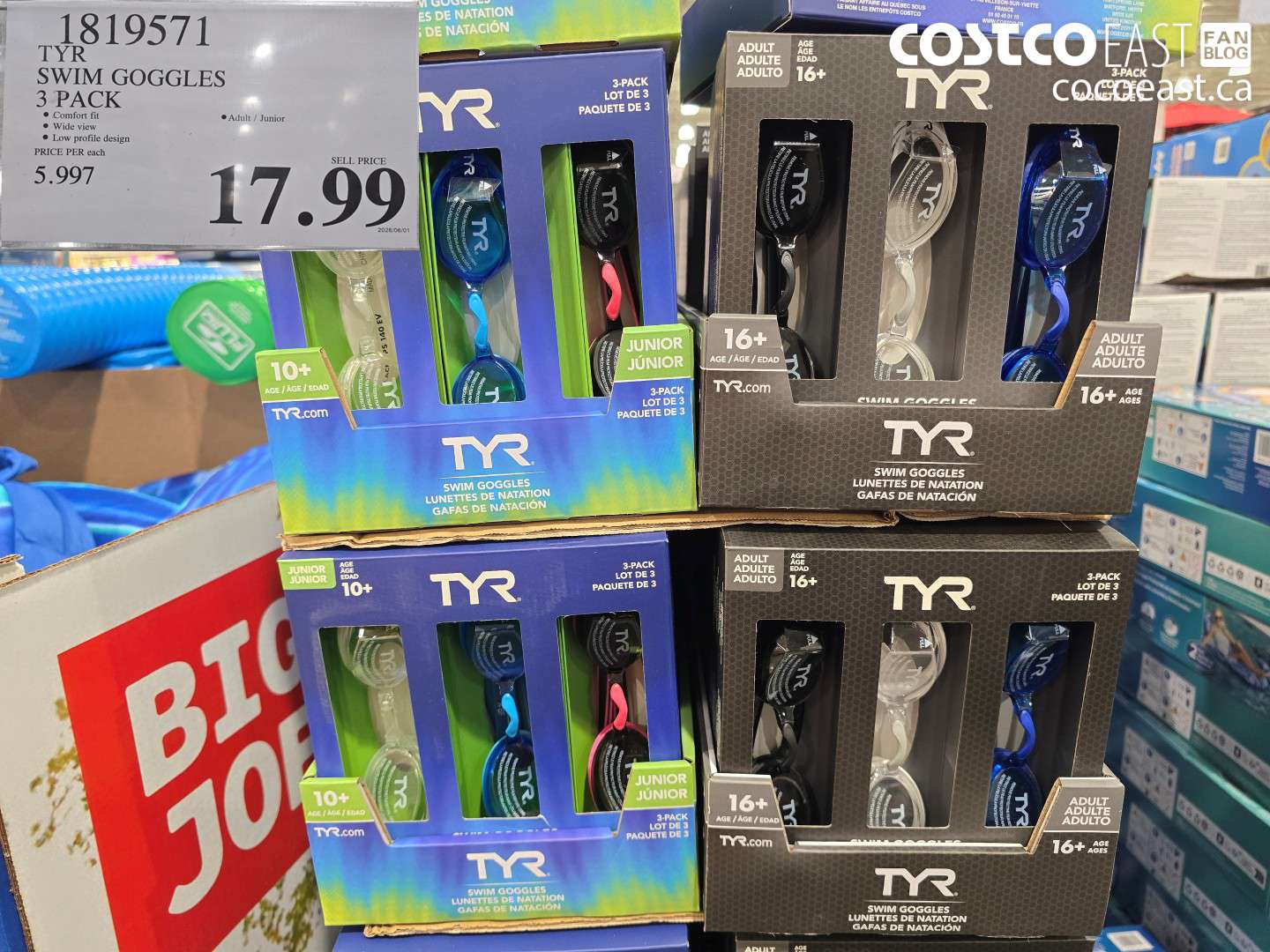 1819571 TYR SWIM GOGGLES 3 PACK $17.99