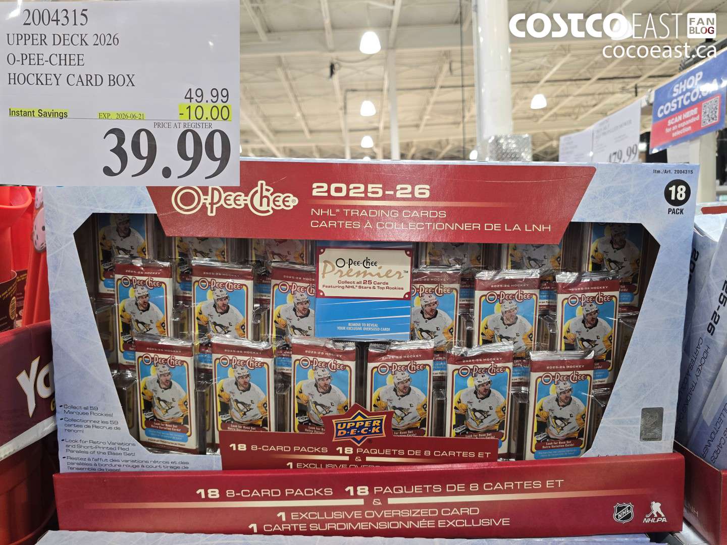 2004315 UPPER DECK 2026 O-PEE-CHEE HOCKEY CARD BOX ($10.00 INSTANT SAVINGS EXPIRES ON 2026-06-21) $39.99