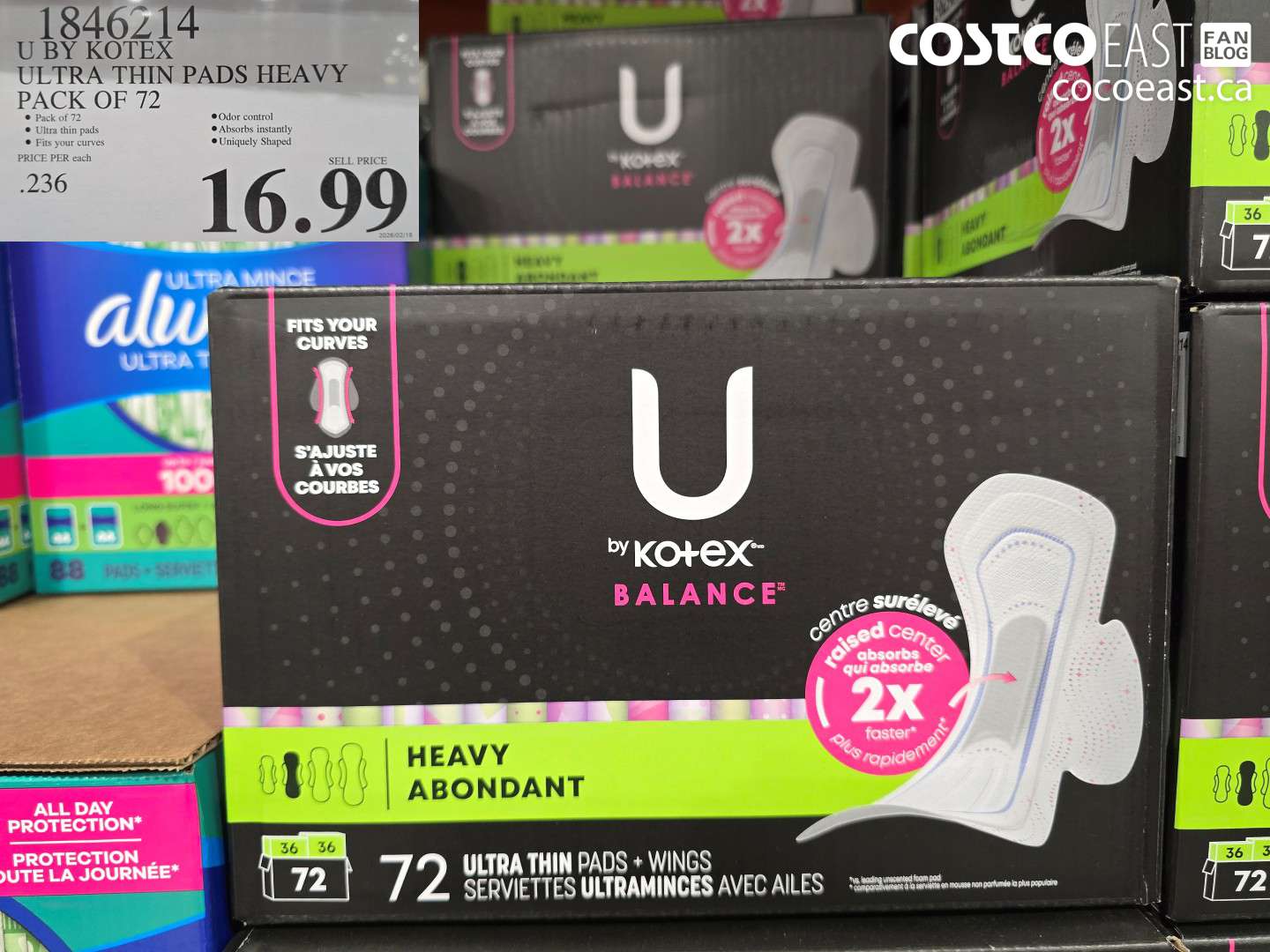 1846214 U BY KOTEX ULTRA THIN PADS HEAVY PACK OF 72 $16.99