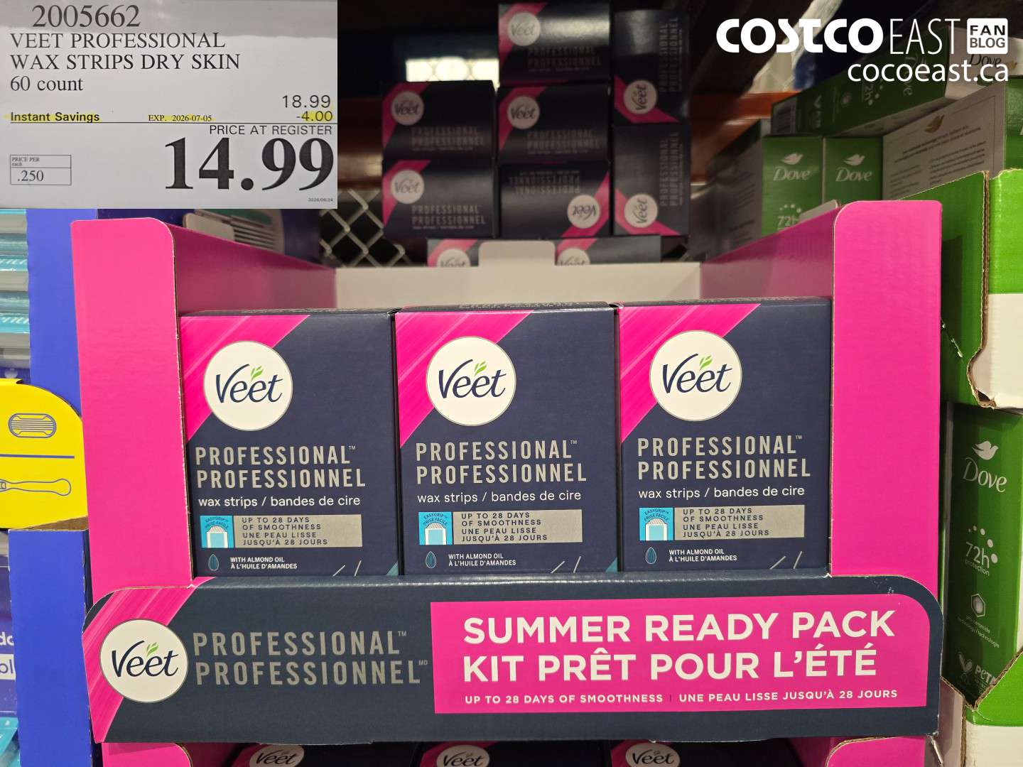 2005662 VEET PROFESSIONAL WAX STRIPS DRY SKIN 60 COUNT ($4.00 INSTANT SAVINGS EXPIRES ON 2026-07-05) $14.99