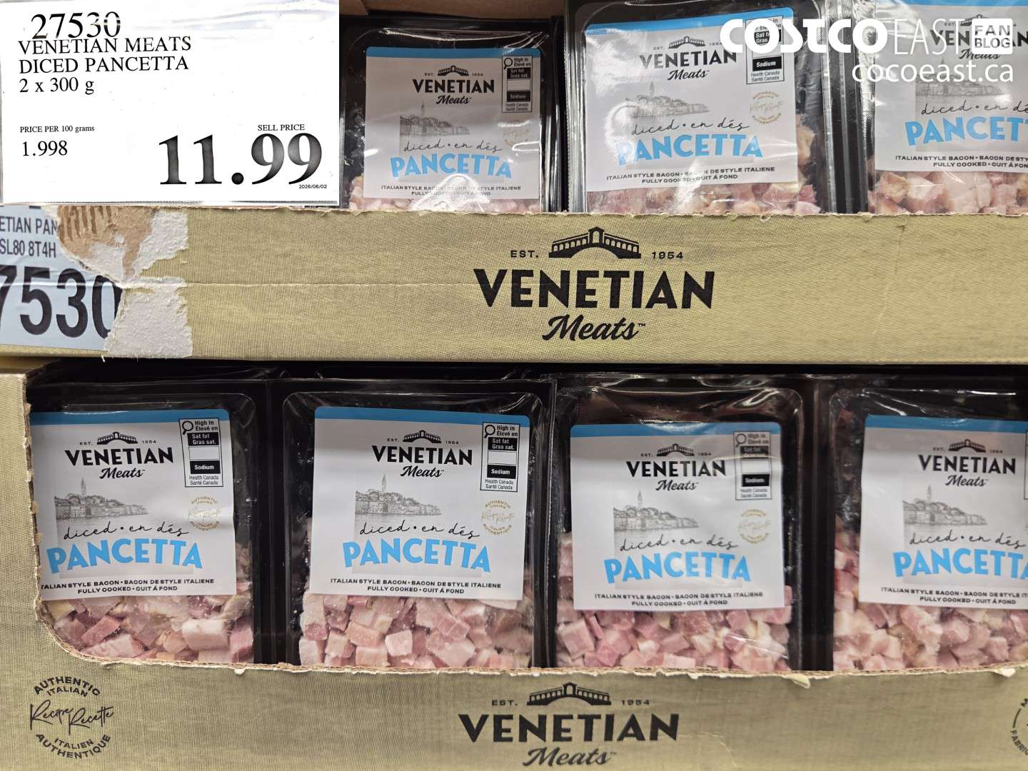 27530 VENETIAN MEATS DICED PANCETTA 2 X 300 G $11.99