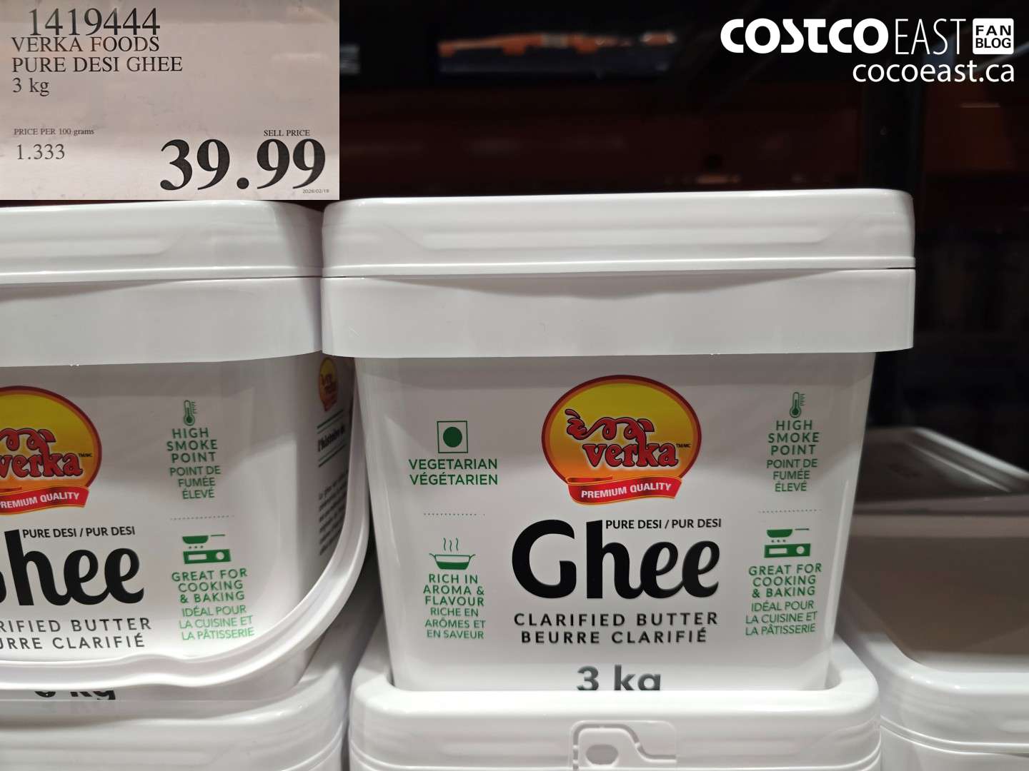 1419444 VERKA FOODS PURE DESI GHEE 3 KG $39.99
