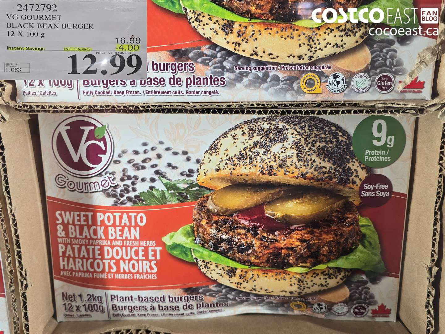 2472792 VG GOURMET BLACK BEAN BURGER 12 X 100 G ($4.00 INSTANT SAVINGS EXPIRES ON 2026-06-28) $12.99
