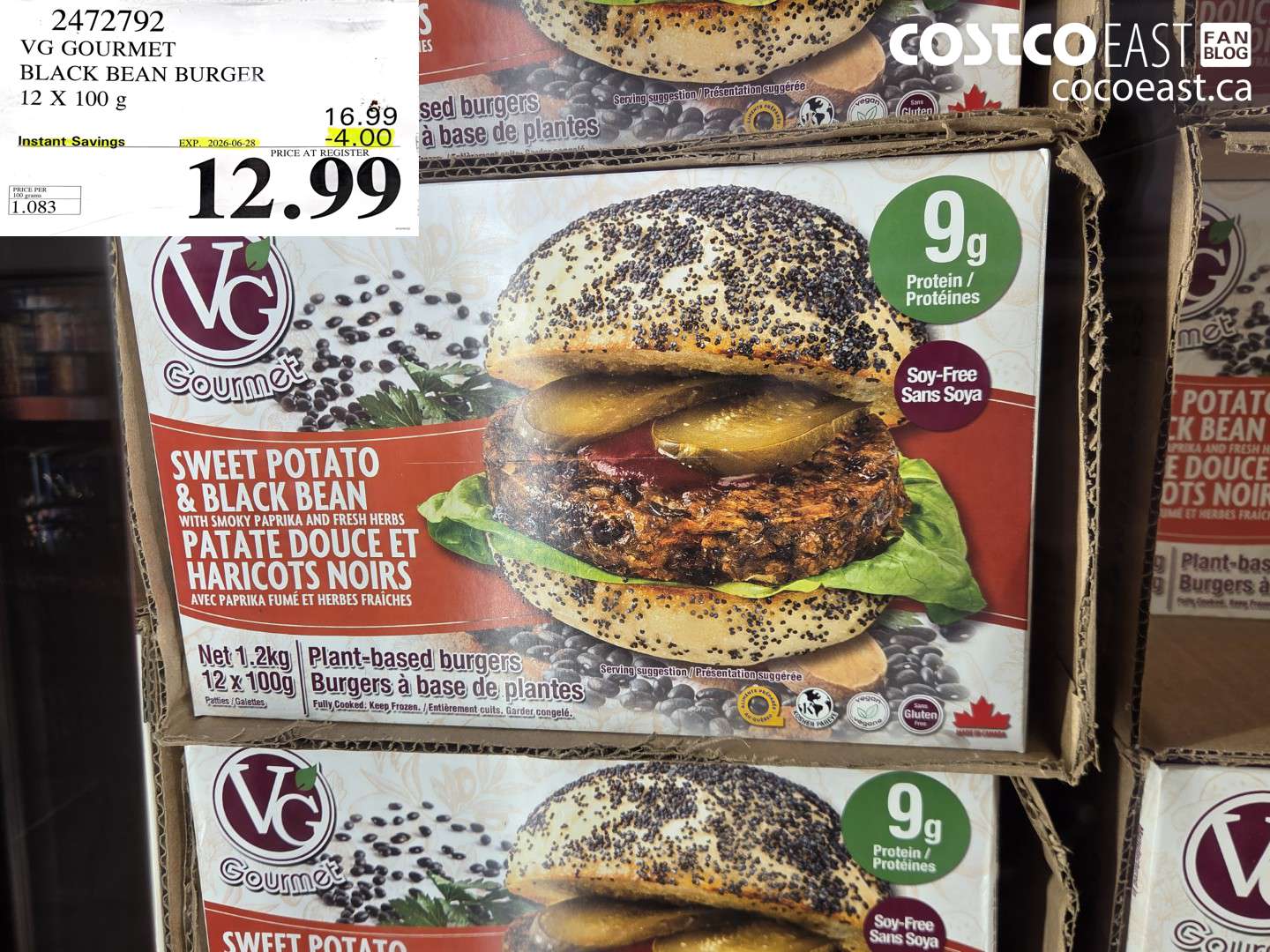 2472792 VG GOURMET BLACK BEAN BURGER 12 X 100 G ($4.00 INSTANT SAVINGS EXPIRES ON 2026-06-28) $12.99