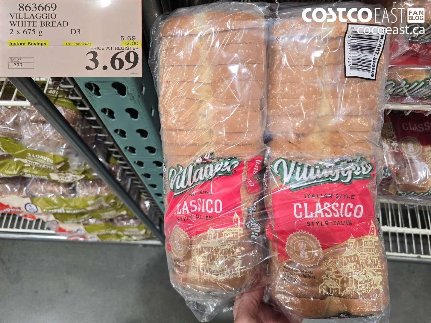 863669 VILLAGGIO WHITE BREAD 2 X 675 G ($2.00 INSTANT SAVINGS EXPIRES ON 2026-06-17) $3.69