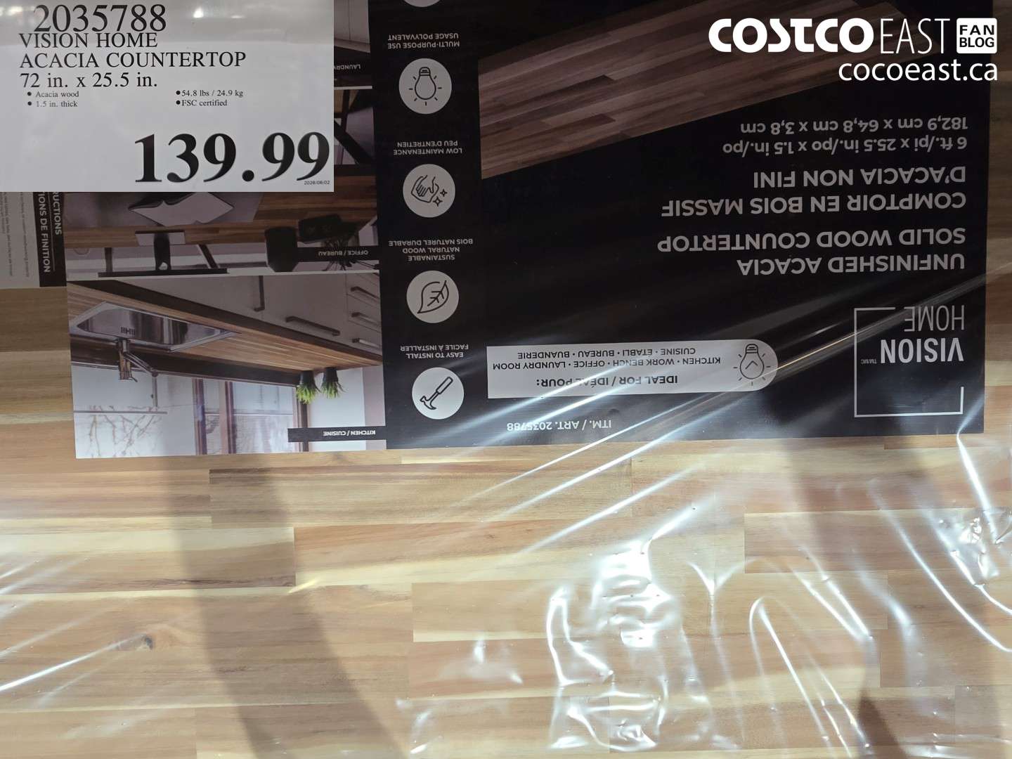 2035788 VISION HOME ACACIA COUNTERTOP 72 IN X 25.5 IN $139.99