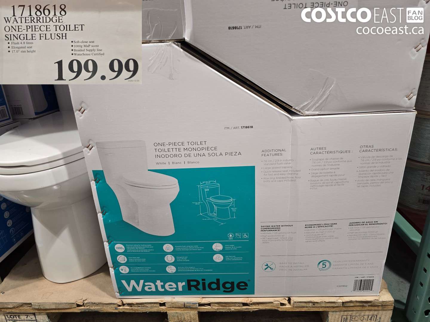 1718618 WATERRIDGE ONE-PIECE TOILET SINGLE FLUSH $199.99