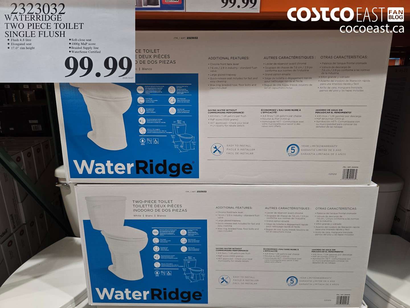 2323032 WATERRIDGE TWO PIECE TOILET SINGLE FLUSH $99.99