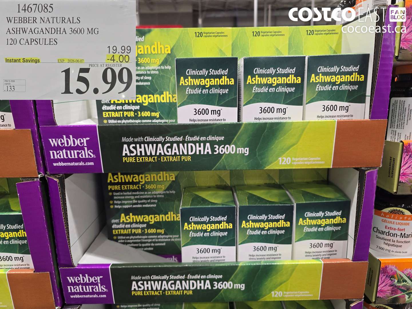 1467085 WEBBER NATURALS ASHWAGANDHA 3600 MG 120 CAPSULES ($4.00 INSTANT SAVINGS EXPIRES ON 2026-06-07) $15.99