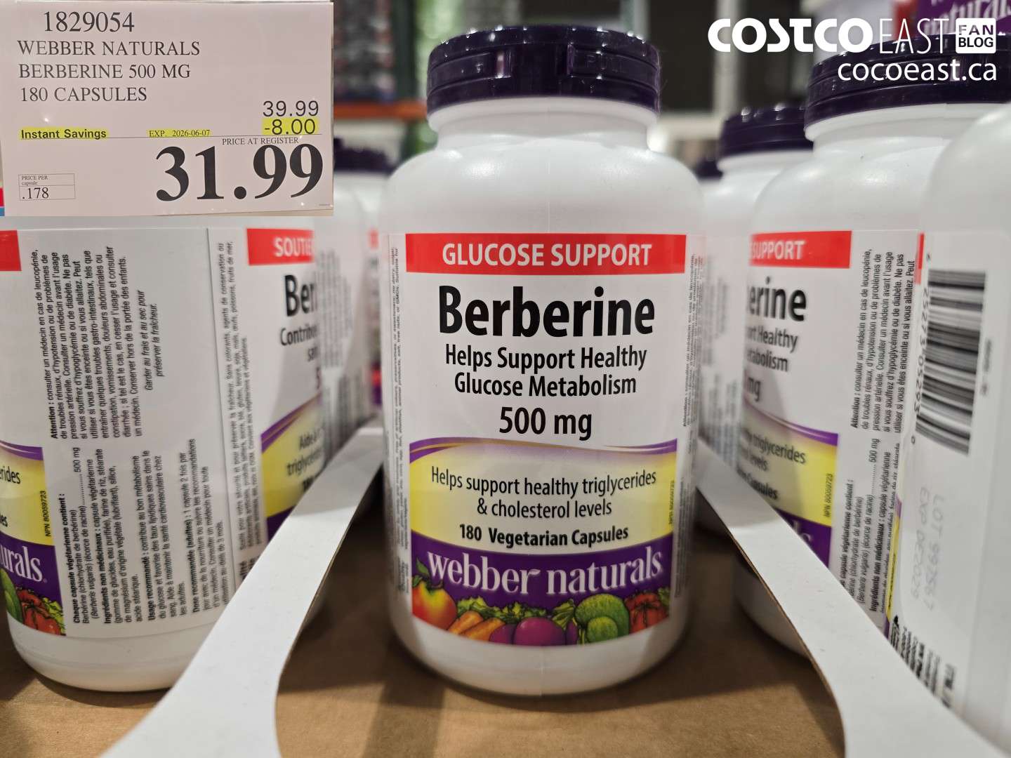 1829054 WEBBER NATURALS BERBERINE 500 MG 180 CAPSULES ($8.00 INSTANT SAVINGS EXPIRES ON 2026-06-07) $31.99
