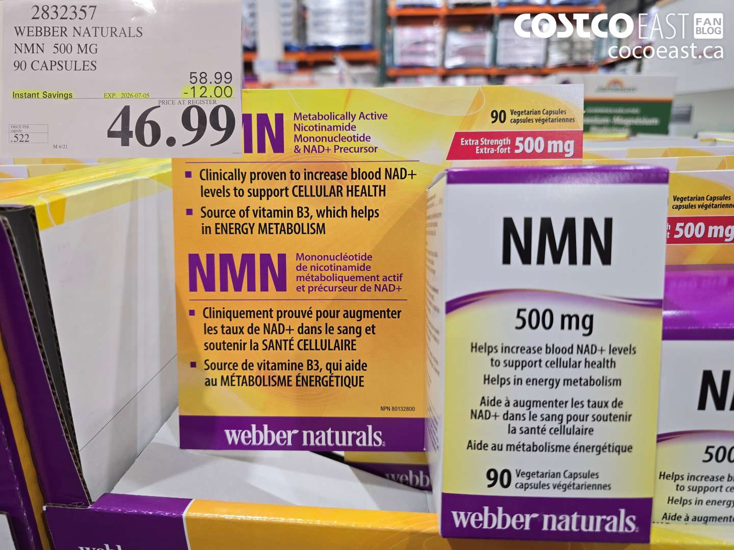2832357 WEBBER NATURALS NMN 500 MG 90 CAPSULES ($12.00 INSTANT SAVINGS EXPIRES ON 2026-07-05) $46.99