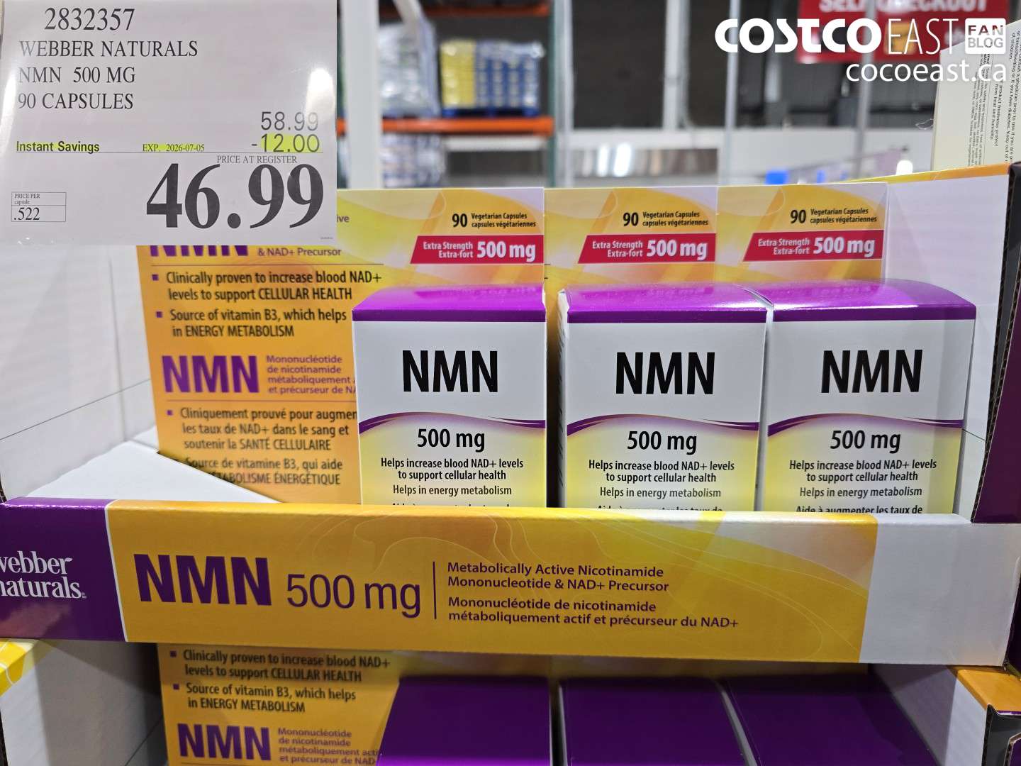 2832357 WEBBER NATURALS NMN 500 MG 90 CAPSULES ($12.00 INSTANT SAVINGS EXPIRES ON 2026-07-05) $46.99