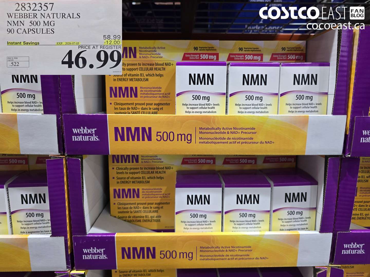 2832357 WEBBER NATURALS NMN 500 MG 90 CAPSULES ($12.00 INSTANT SAVINGS EXPIRES ON 2026-07-05) $46.99