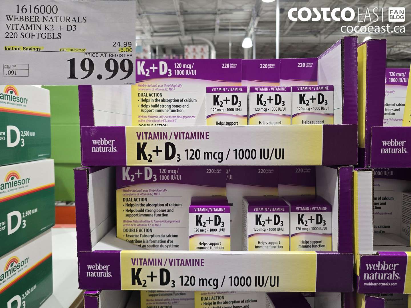 1616000 WEBBER NATURALS VITAMIN K2 + D3 220 SOFTGELS ($5.00 INSTANT SAVINGS EXPIRES ON 2026-07-05) $19.99