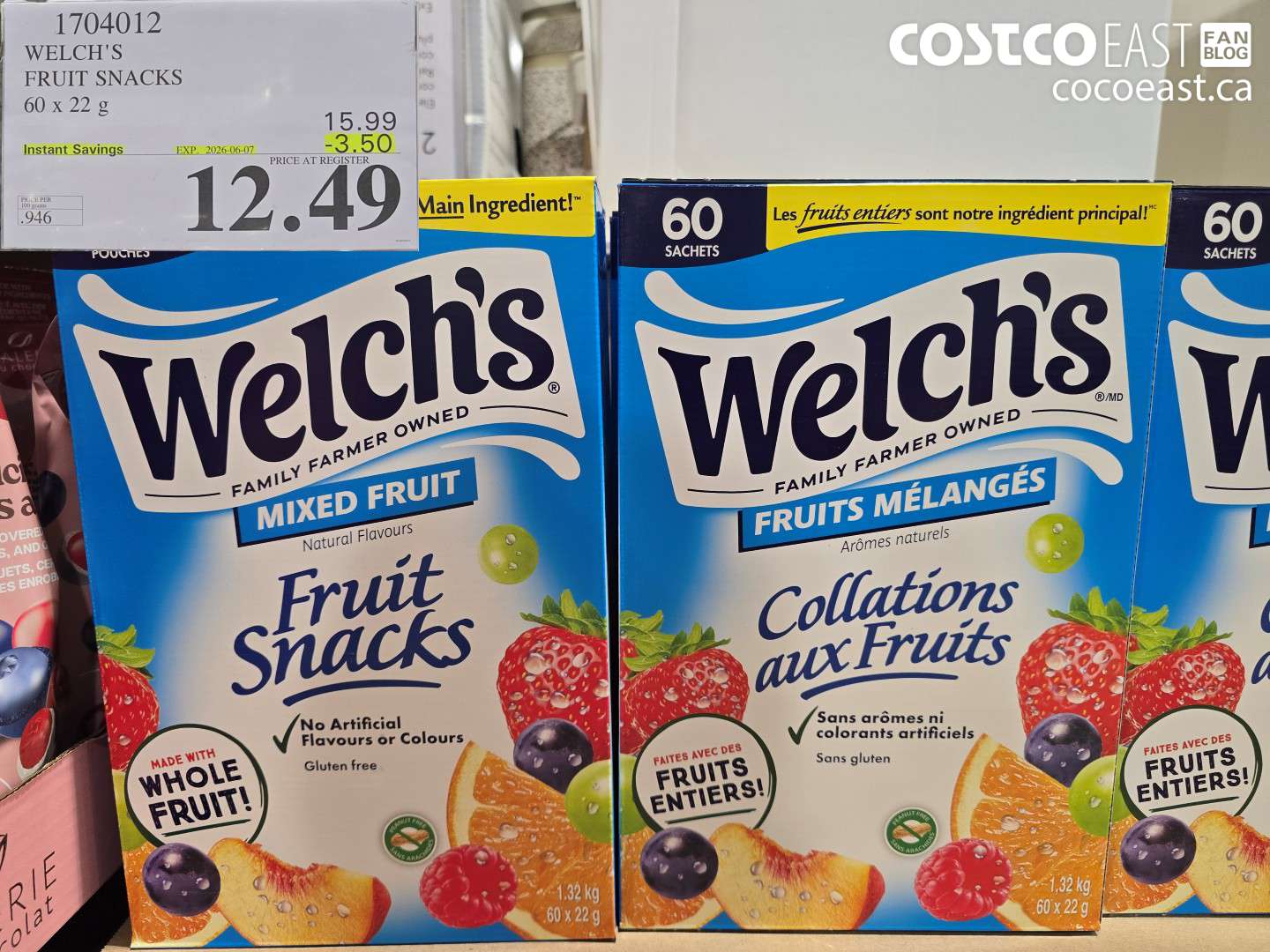 1704012 WELCH'S FRUIT SNACKS 60 X 22 G ($3.50 INSTANT SAVINGS EXPIRES ON 2026-06-07) $12.49