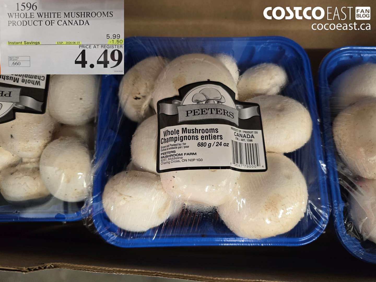 1596 WHOLE WHITE MUSHROOMS PRODUCT OF CANADA ($1.50 INSTANT SAVINGS EXPIRES ON 2026-06-15) $4.49