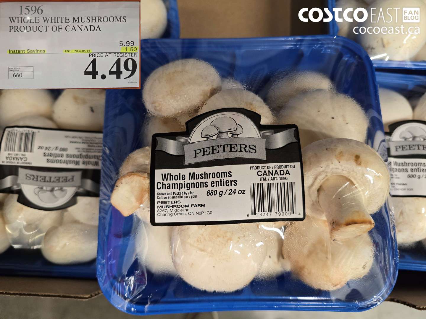 1596 WHOLE WHITE MUSHROOMS PRODUCT OF CANADA ($1.50 INSTANT SAVINGS EXPIRES ON 2026-06-15) $4.49